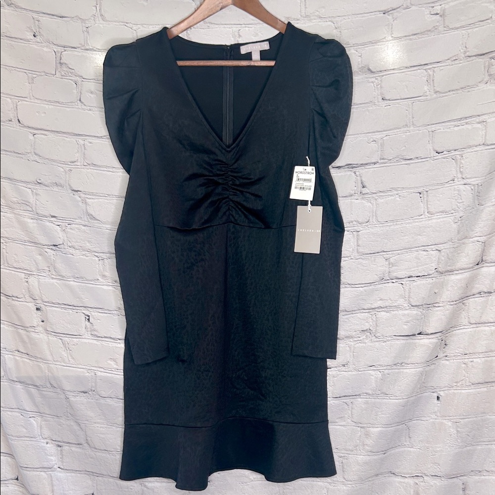 Chelsea28 Black Diara Jacquard Puff Long Sleeves Dress Size Medium Brand New